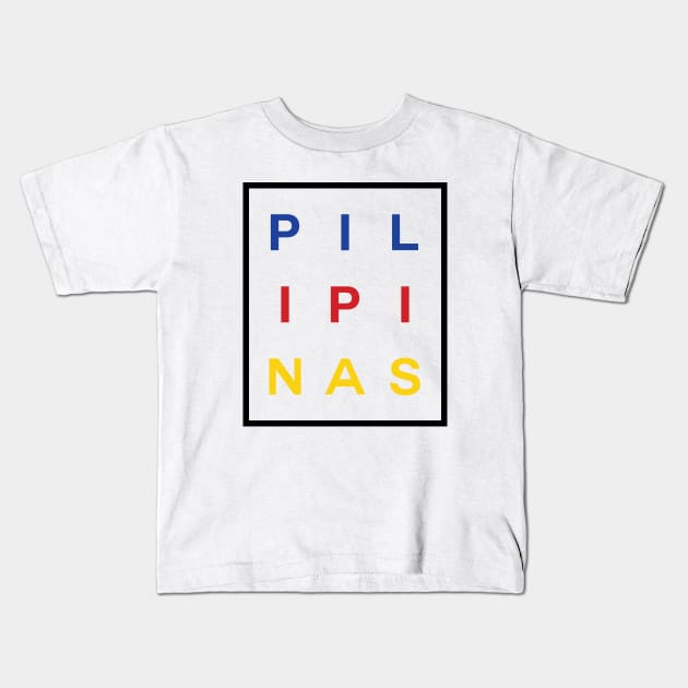 Pilipinas Boxed (Flag Color Black) Kids T-Shirt by inotyler